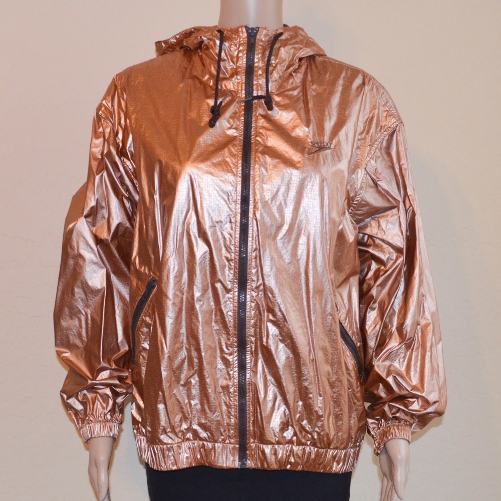 Rare SPEEDO Metallic Rose Gold Hooded Rain Jacket